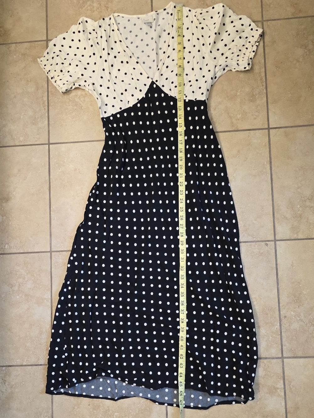 Polka Dot Black And Cream Midi Dress Vintage Cottagecore Parisian Casual Chic - Picture 5 of 6